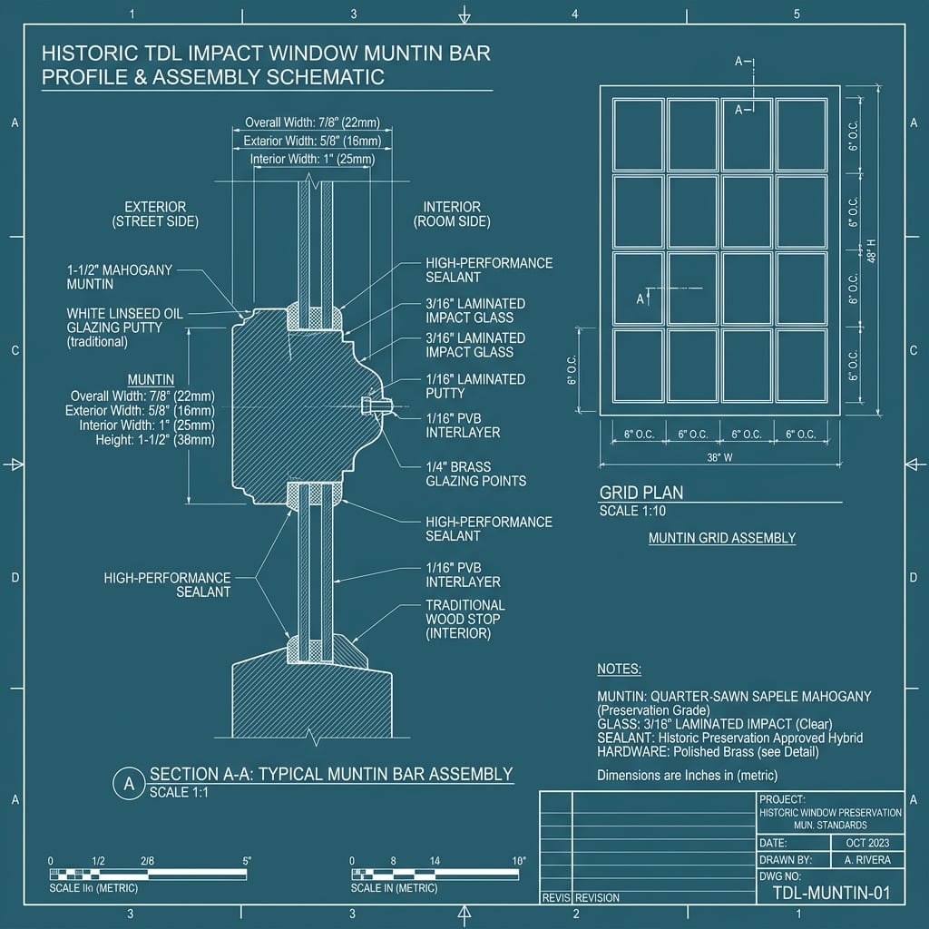 Historic True Divided Light (TDL) Muntin Grid Profile Blueprint Schematic | Six Senses Builders