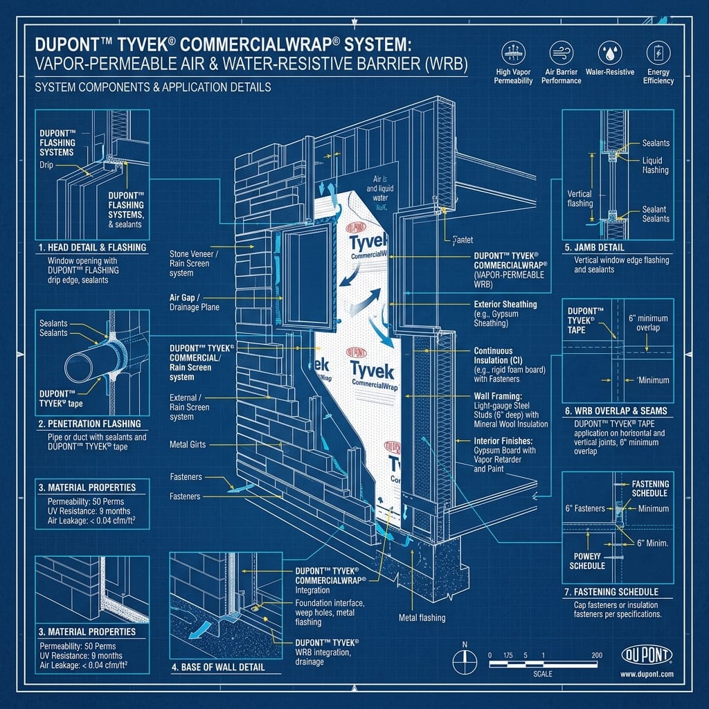 DuPont Tyvek CommercialWrap Air & Water-Resistive Barrier Blueprint Schematic | Six Senses Builders